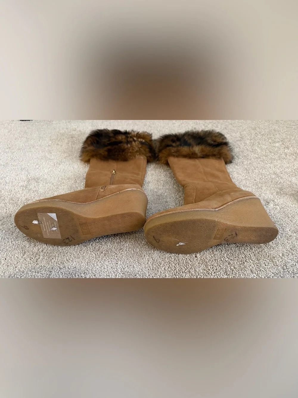 UGG Valberg Chestnut Suede Leather Fur Wedge Boots Tall Size 9 NWOB